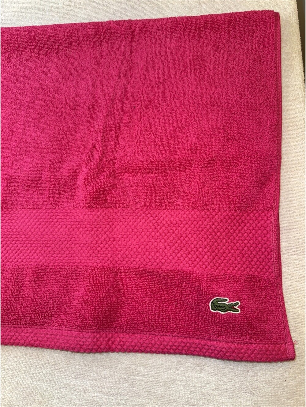 Lacoste Signature Crocodile Logo Izod Hot Pink Hand Towel 16x30 Inch